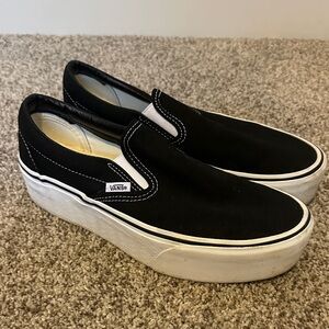 Vans Black and White Slip-On Shoes Platform